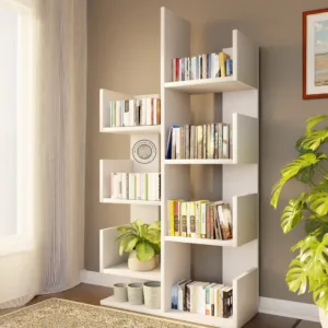 Modern Bookshelf with Open Storage ( Engineered wood, White Texture)