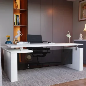 Modular Executive Table with side Drawers (Exotic Teak Frosty White)