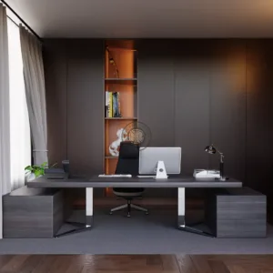 Premium Executive Table with Side Credenza (Steel Base)