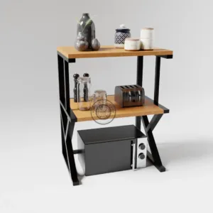 Microwave Cross Stand (Walnut Brown & Black Pipe Engineered Wood)