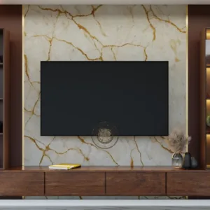 Engineered Wood Wall-Mounted TV Unit with Panels (Exotic Teak Marble White)