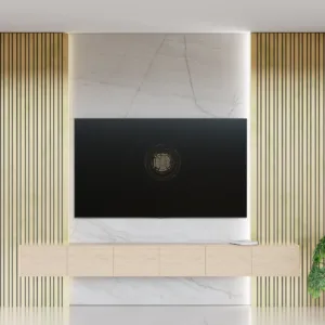 Engineered Wood Wall-Mounted TV Unit with Close Shelves (Exotic Teak Frosty White)