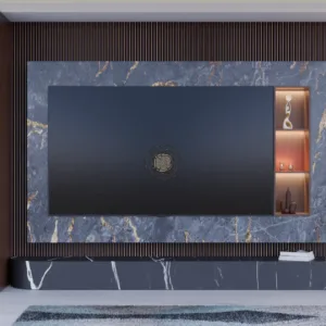 Engineered Wood Wall-Mounted TV Unit with Close Shelves (Exotic Marble Finish)