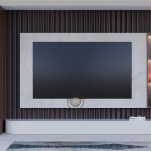 Engineered Wood TV Unit With Cabinets and Storage (Frosty White Marble Finish)